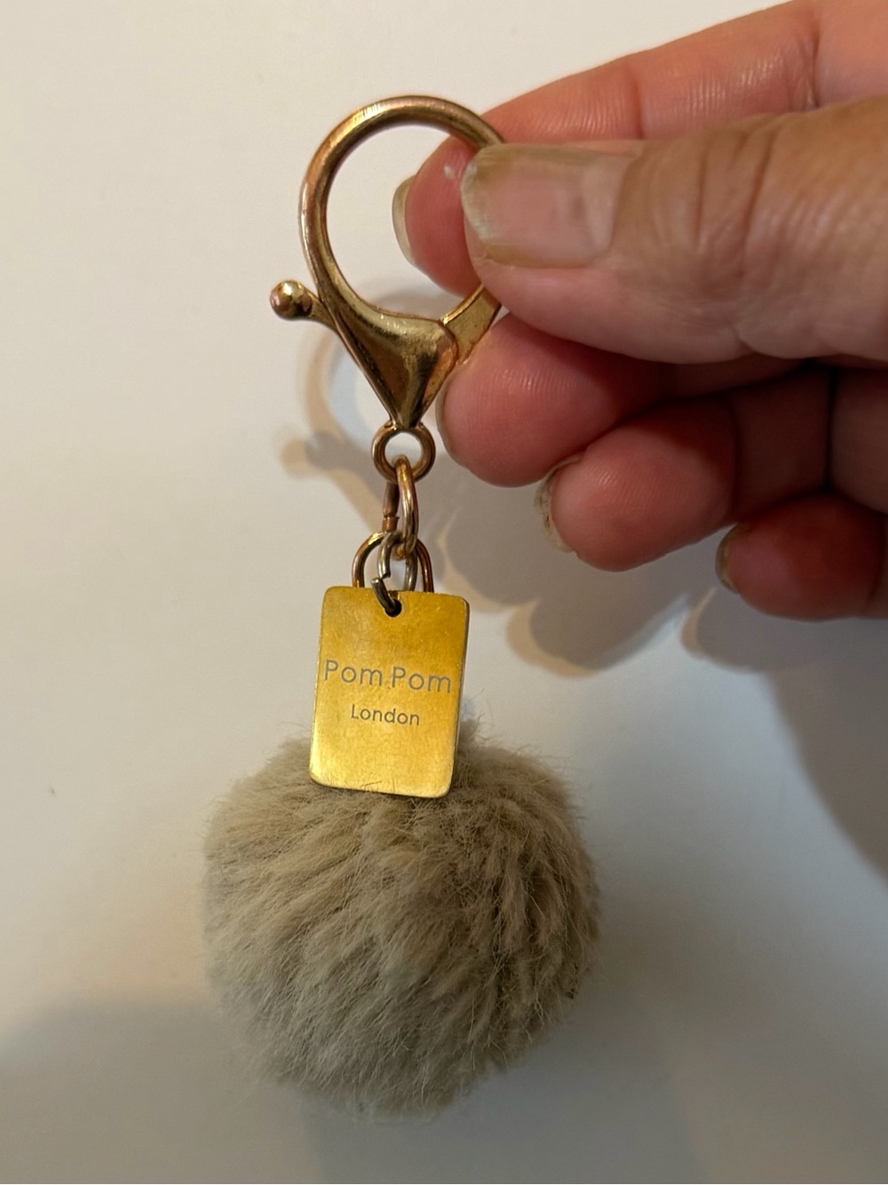 Gray Fur Pom-Pom London Keychain | Bag charm with Gold Hardware fluffy faux